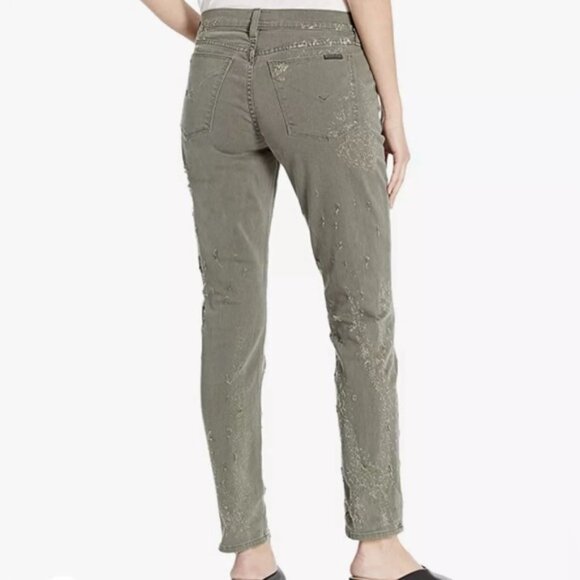 HUDSON CROP RILEY Relaxed Straight Distressed LOGD Green Jeans WC4100DLW Size 27 - Picture 4 of 16